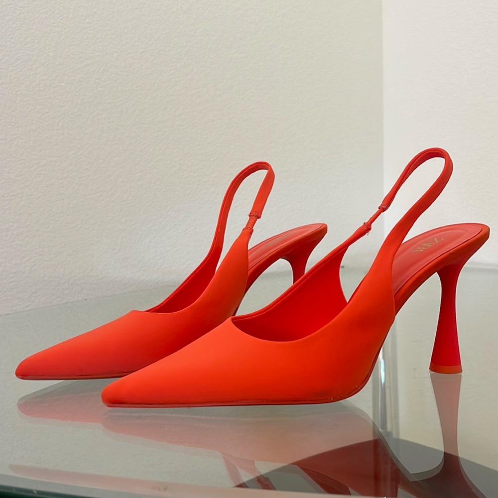 Zara high heel fabric sling back heels